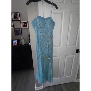 Sean Collection Light Blue Sequin Floral Beaded Evening Gown Prom Dress Large